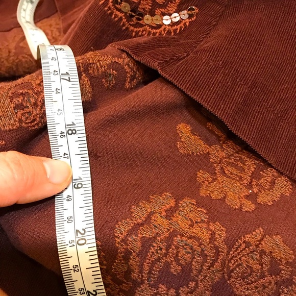 M🌷Vintage Promod Burgundy Corduroy Midi Embroidered Sequins Skirt - Picture 11 of 12